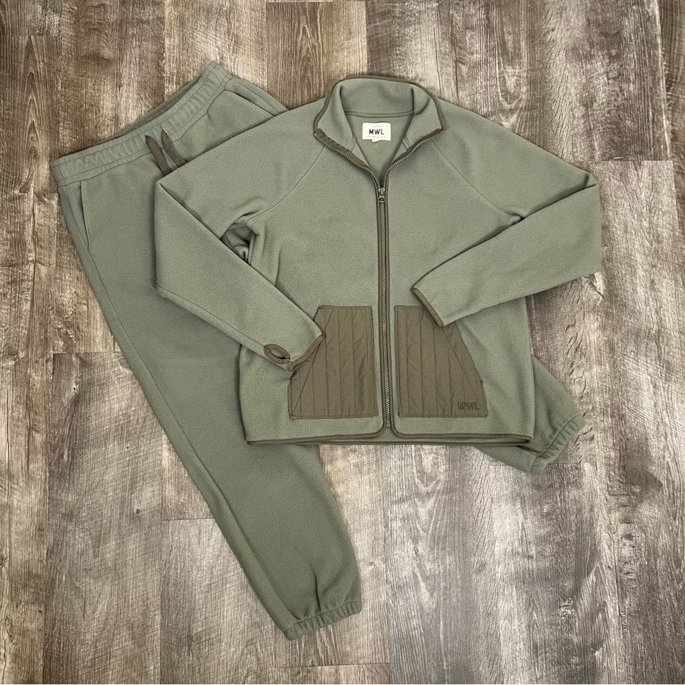 Madewell MWL Betterfleece Zip Quilted Pocket Jacket & Retro Sweatpants Set